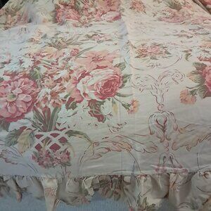 RALPH LAUREN HOME GUINEVERE QUEEN Flat sheet ruffled Floral French Country tan